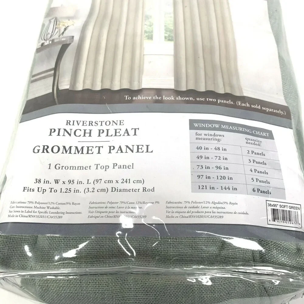 Riverstone Pinch Pleat Curtain Panel 95” Grommet Top Soft Green 1 Panel